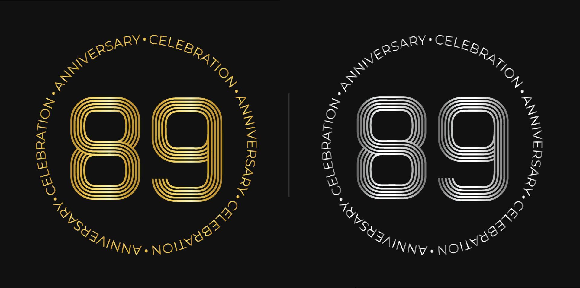 89th compleanno. ottantanove anni anniversario celebrazione bandiera nel d'oro e argento colori. circolare logo con originale numero design nel elegante Linee. vettore