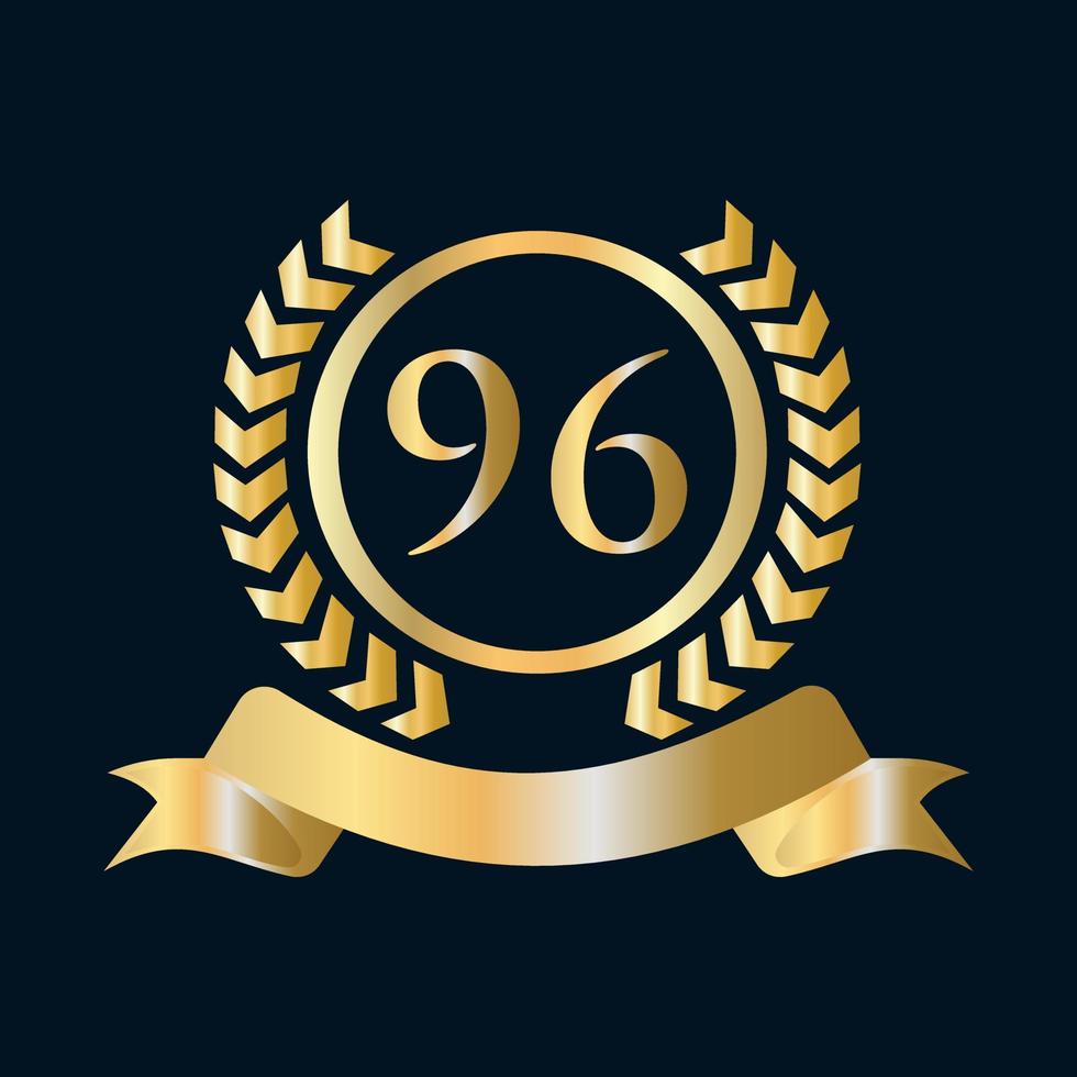 96 ° anniversario celebrazione oro e nero modello. lusso stile oro araldico cresta logo elemento Vintage ▾ alloro vettore