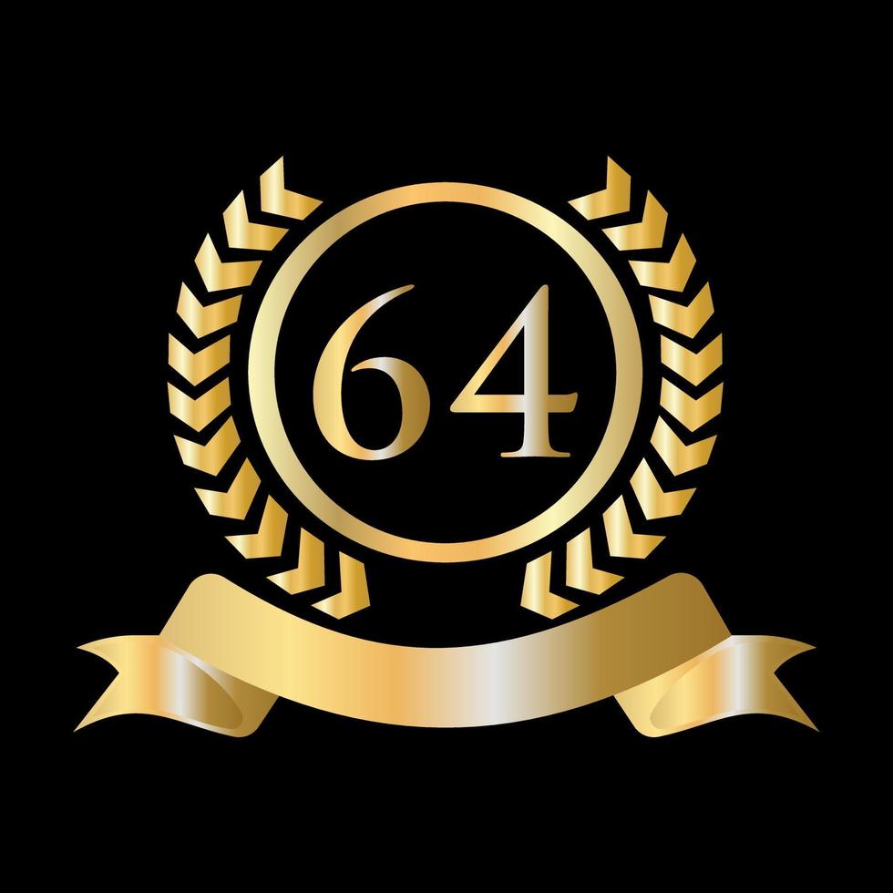 64 anniversario celebrazione oro e nero modello. lusso stile oro araldico cresta logo elemento Vintage ▾ alloro vettore