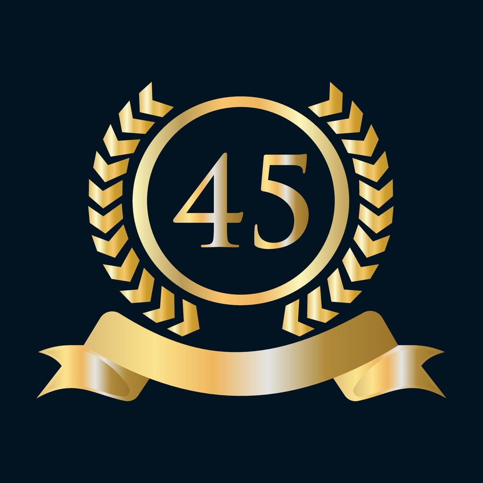 45 ° anniversario celebrazione oro e nero modello. lusso stile oro araldico cresta logo elemento Vintage ▾ alloro vettore