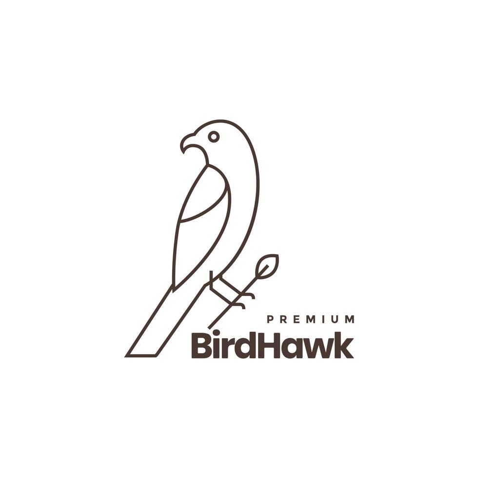 uccello falco arroccato ramoscello Linee arte semplice logo design vettore icona illustrazione modello