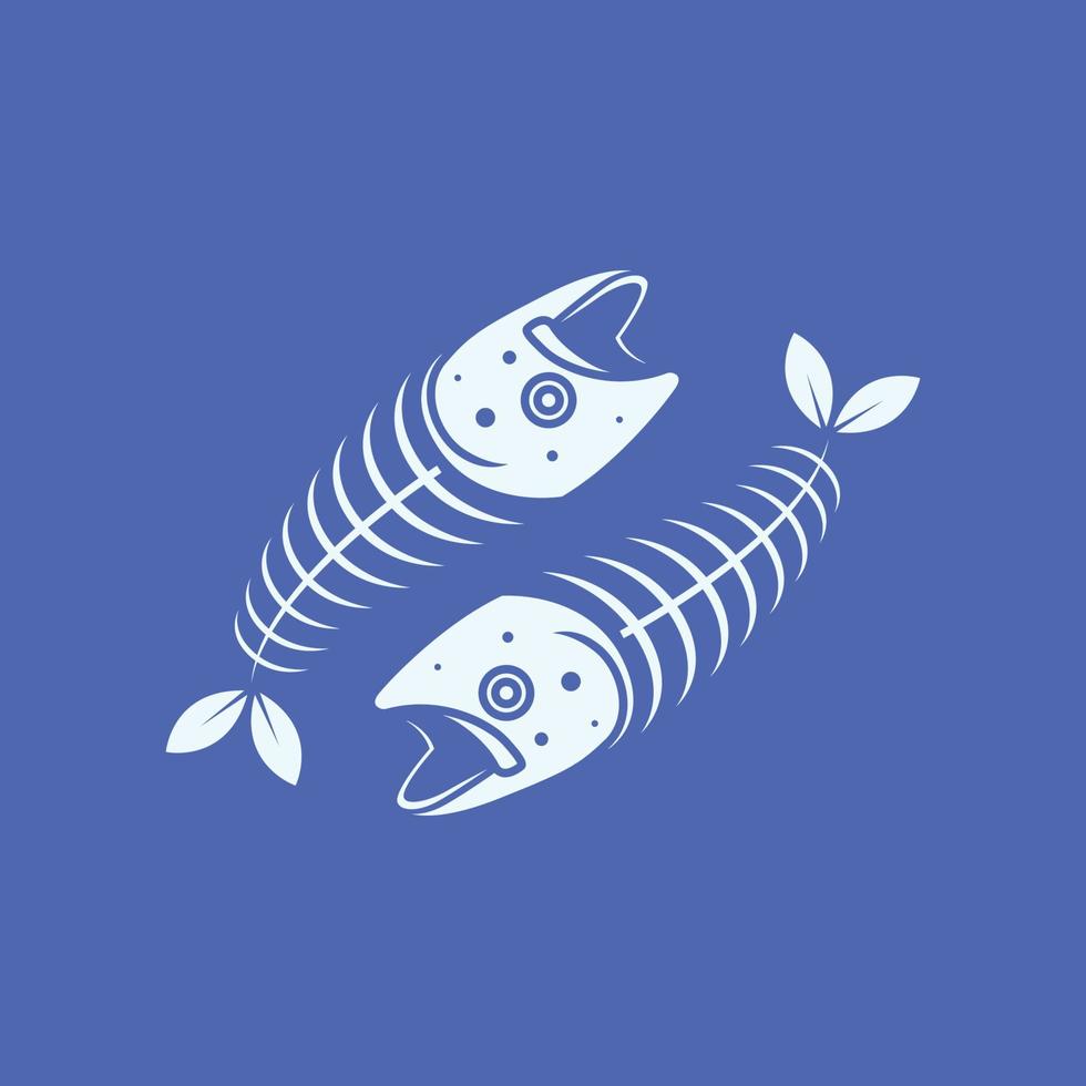 pesce ossatura spine natura le foglie oceano pesce cibo logo design vettore icona illustrazione modello