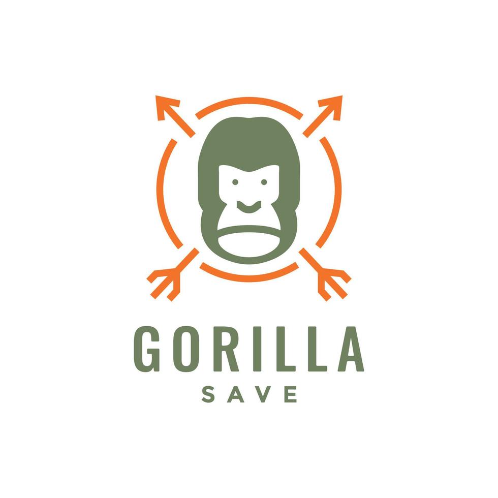 viso gorilla con attraversare frecce Salva portafortuna carino minimo logo design vettore icona illustrazione modello