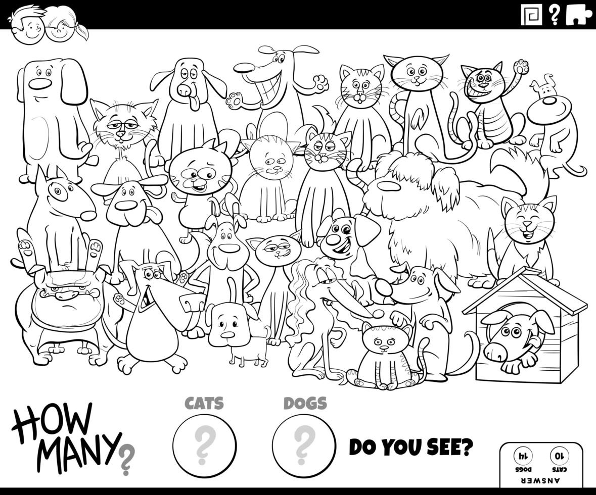 conteggio di cani e gatti gioco educativo pagina del libro a colori vettore