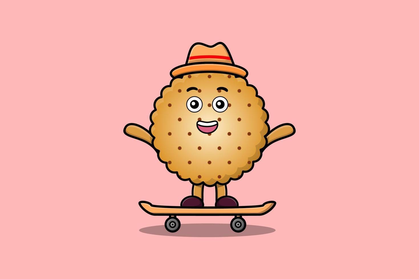 carino cartone animato biscotti in piedi su skateboard vettore