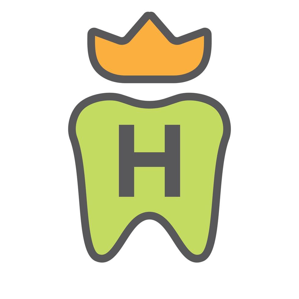 dentale logo design su lettera h corona simbolo. dentale cura logo cartello, clinica dente re logo design con lusso vettore modello