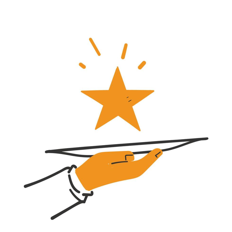 mano disegnato scarabocchio persona servire stella su vassoio illustrazione vettore