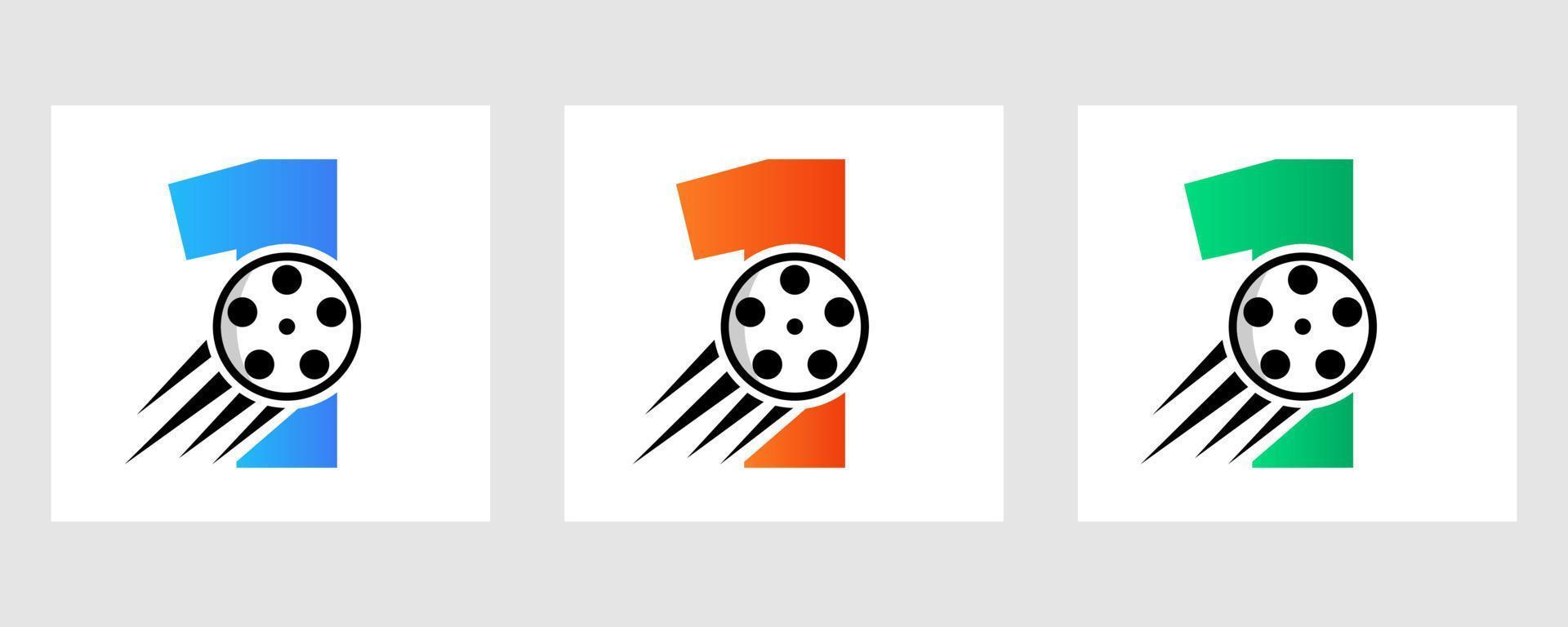 lettera 1 film logo concetto con film bobina per media cartello, film direttore simbolo vettore
