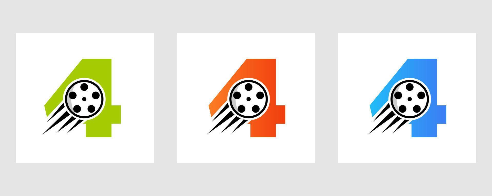 lettera 4 film logo concetto con film bobina per media cartello, film direttore simbolo vettore