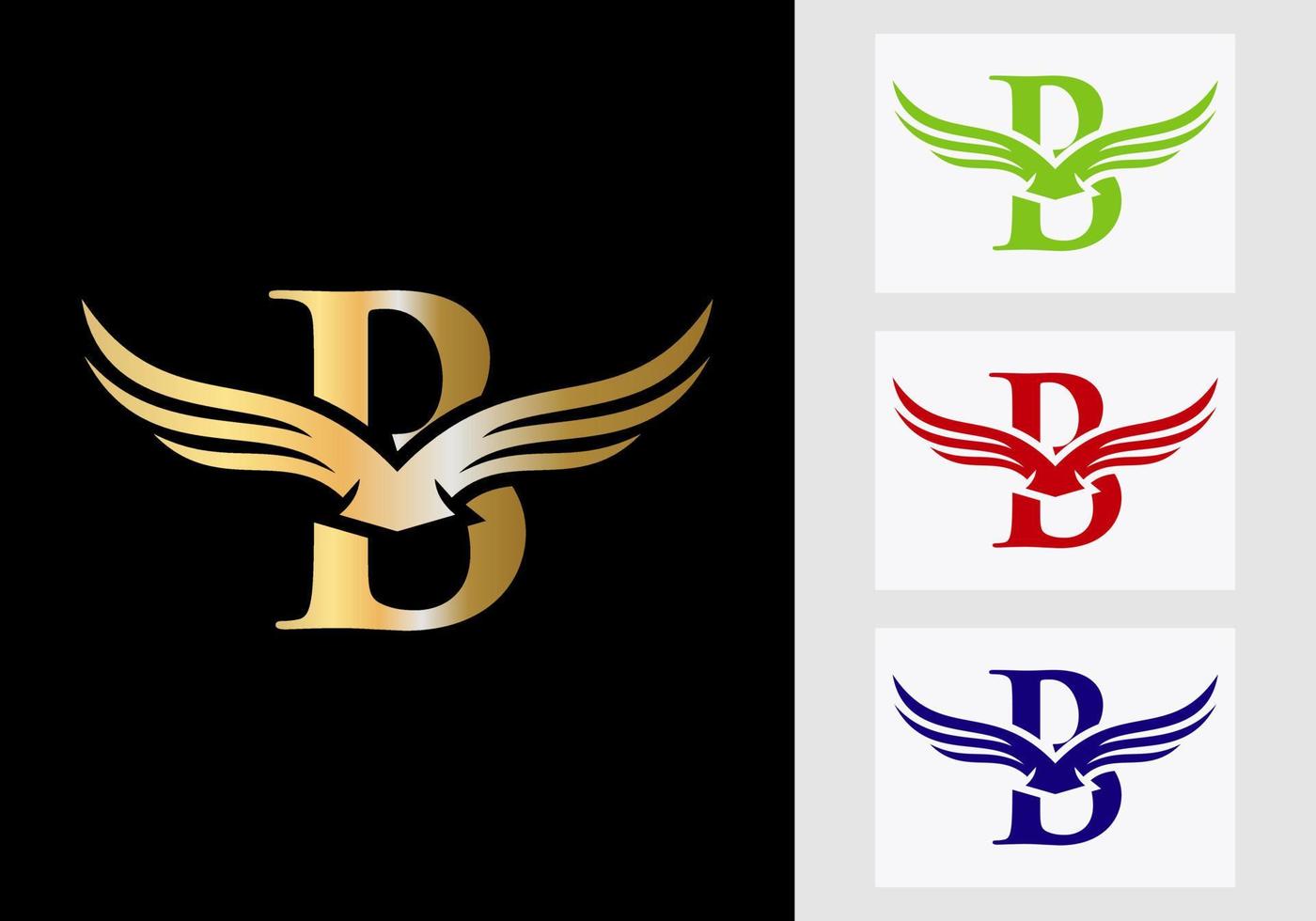 B lettera ala logo design. iniziale volante ala simbolo vettore