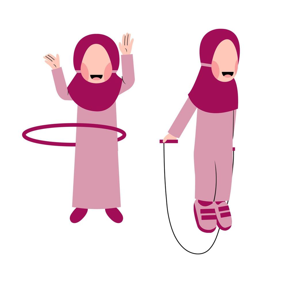 impostato di hijab ragazzo giocando illustrazione vettore