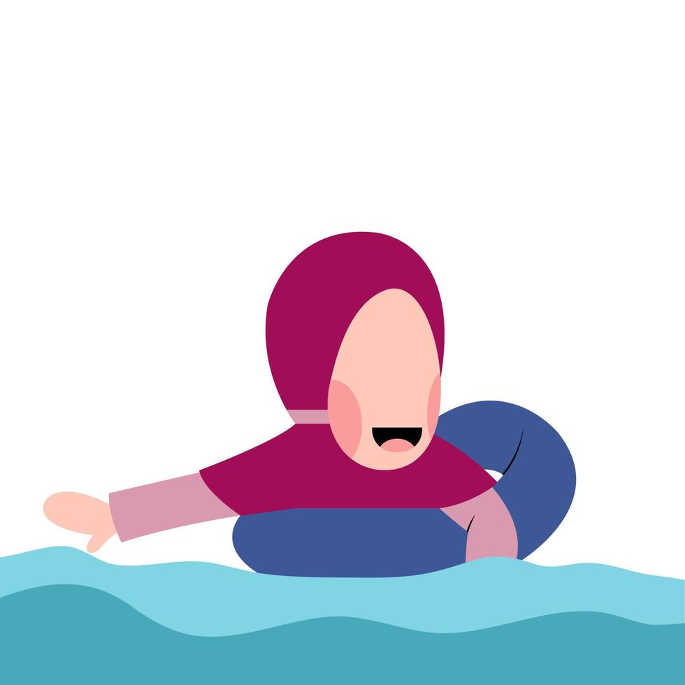 hijab ragazzo personaggio nuoto illustrazione vettore