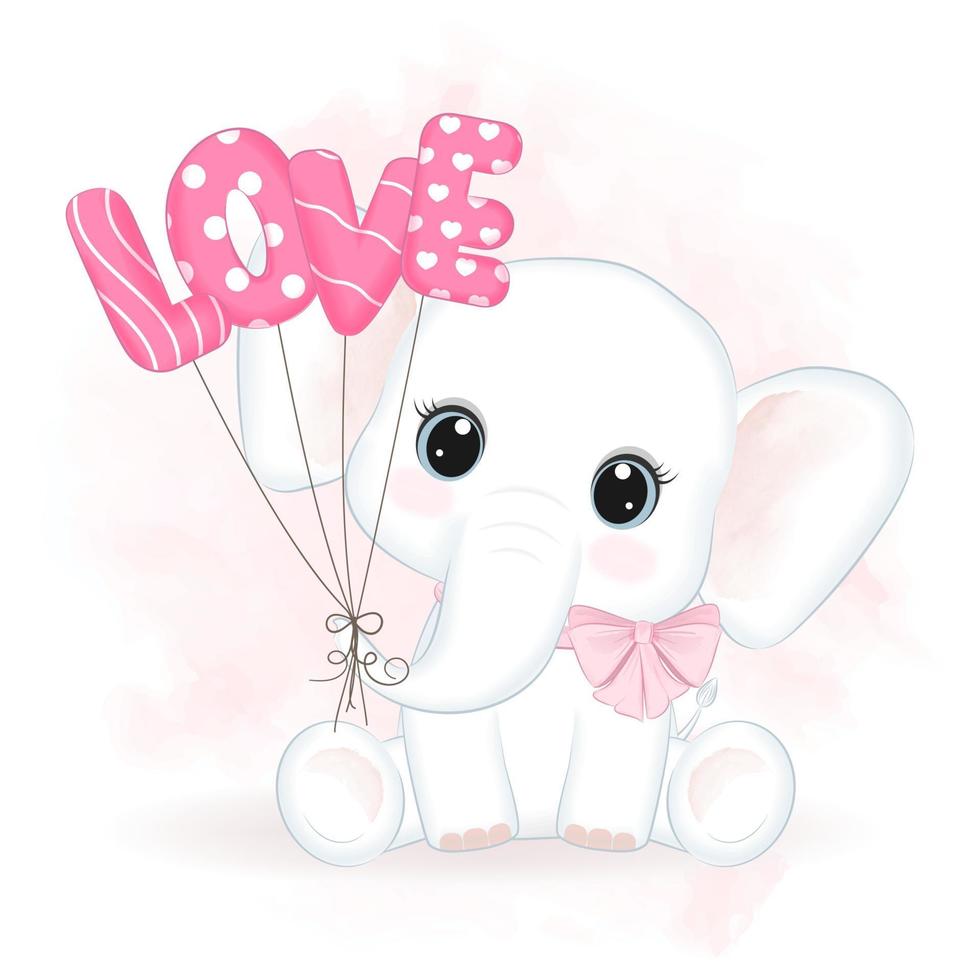 carino elefante e Palloncino San Valentino giorno concetto illustrazione vettore