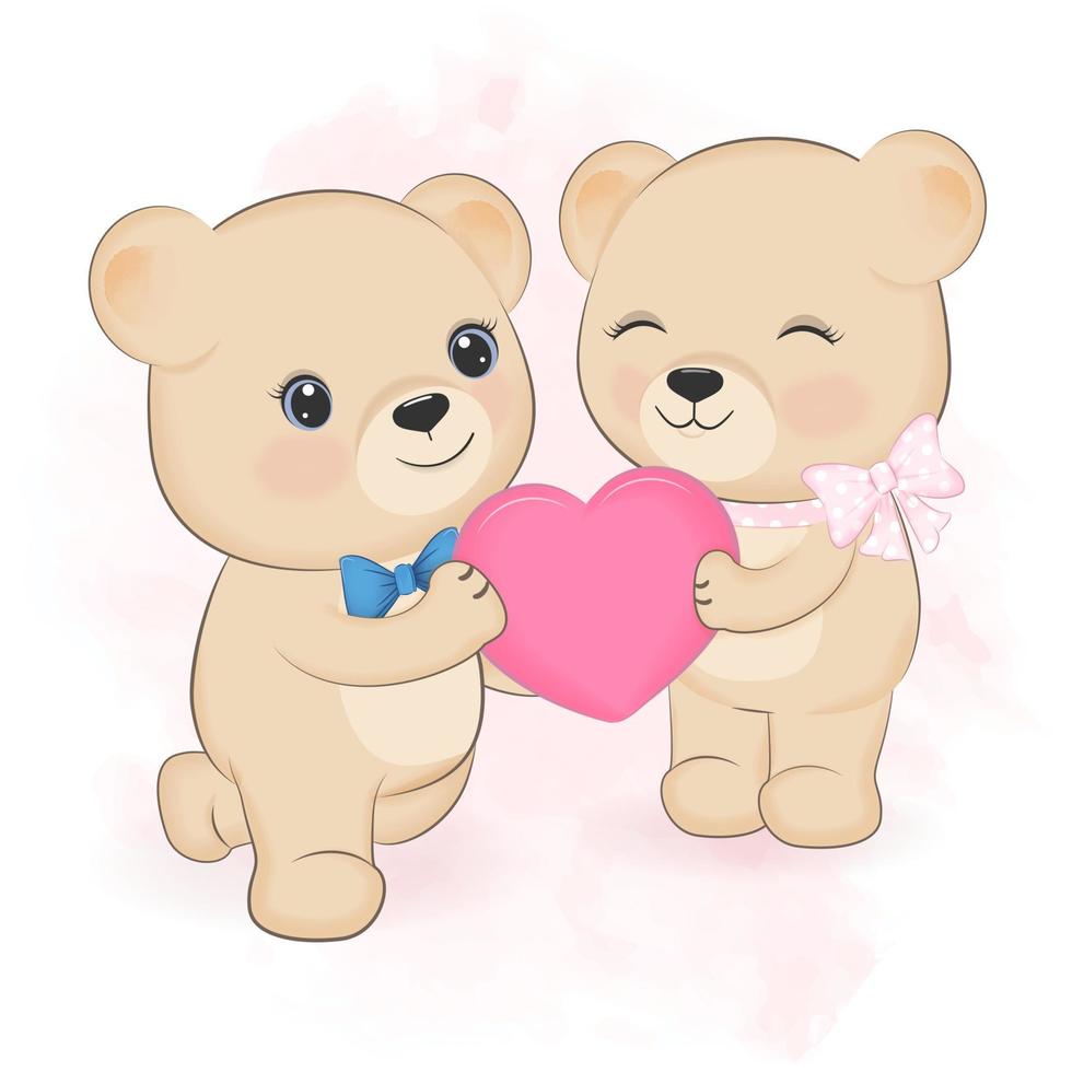 carino coppia orsacchiotto orso e cuore San Valentino giorno concetto illustrazione vettore