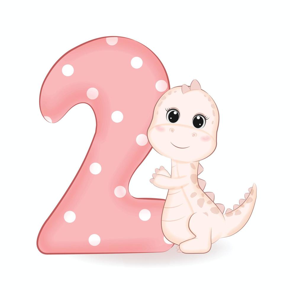 carino poco dinosauro con alfabeto numero 2 vettore