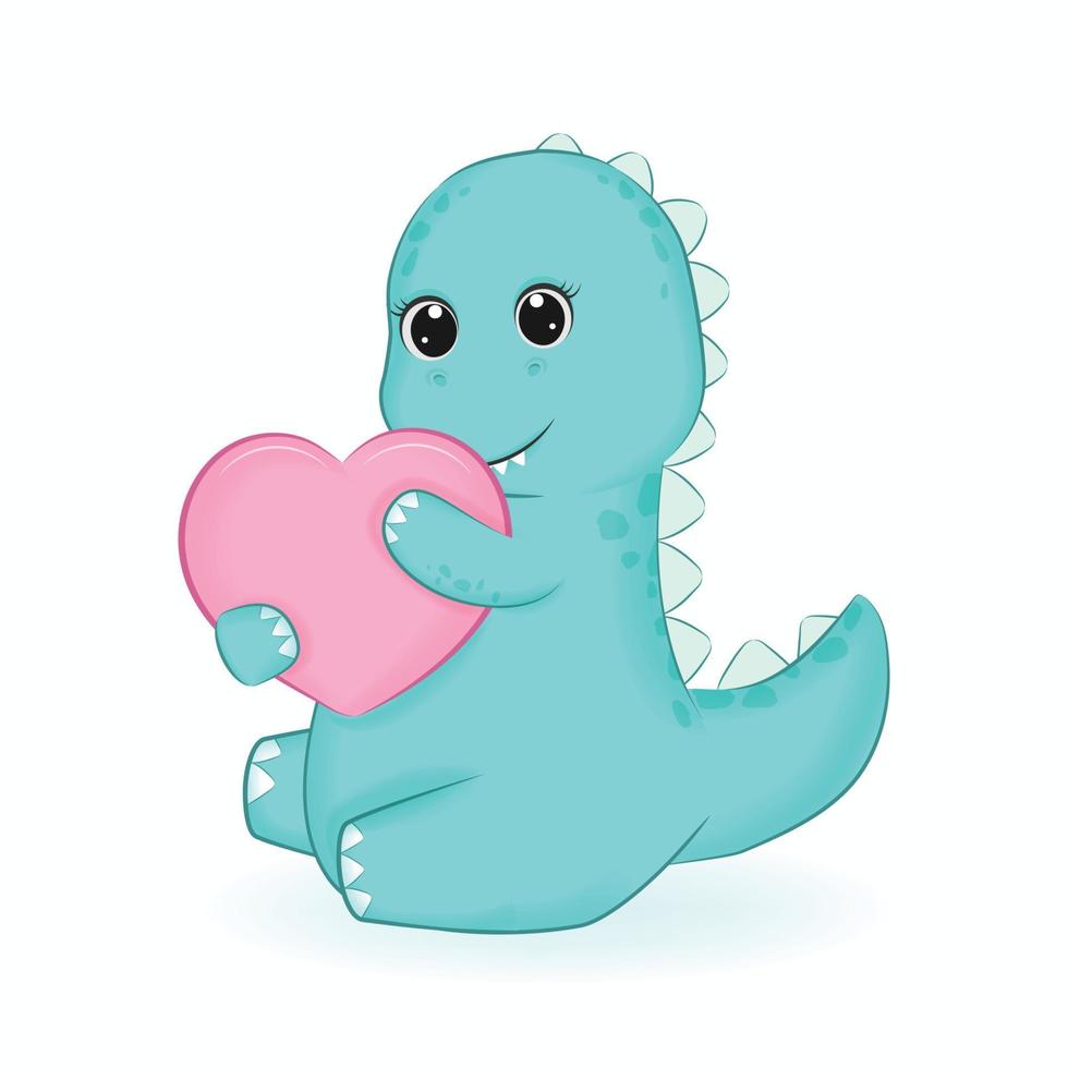 carino poco dinosauro con cuore cartone animato illustrazione vettore