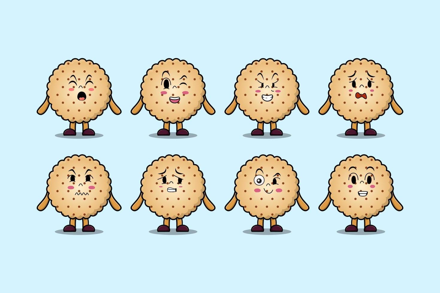 impostato kawaii biscotti cartone animato personaggio espressioni vettore
