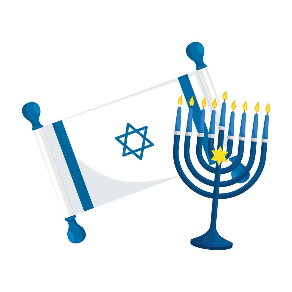 bandiera israele e lampadario con candele vettore
