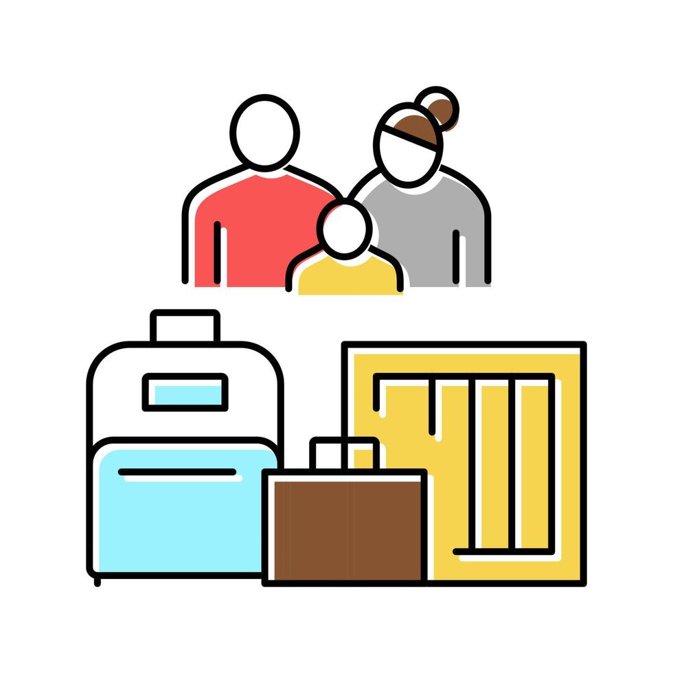rifugiato di famiglia con illustrazione vettoriale dell'icona del colore del bagaglio