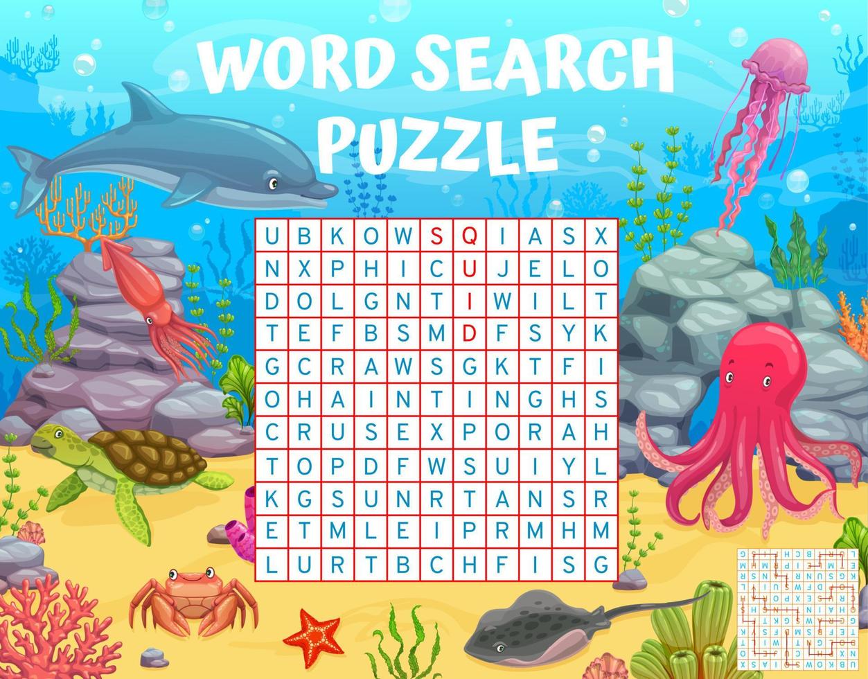 parola ricerca puzzle gioco cartone animato subacqueo animali vettore