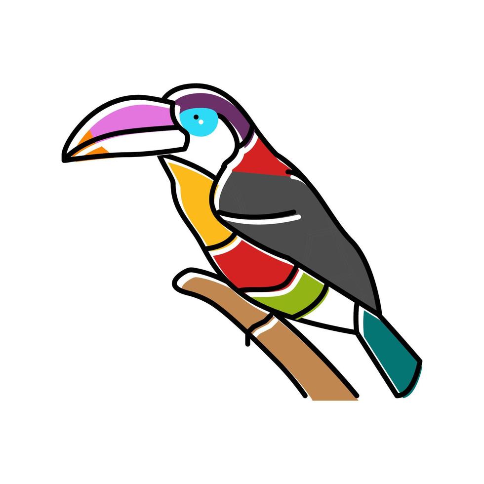 arricciare crestato aracari uccello esotico colore icona vettore illustrazione