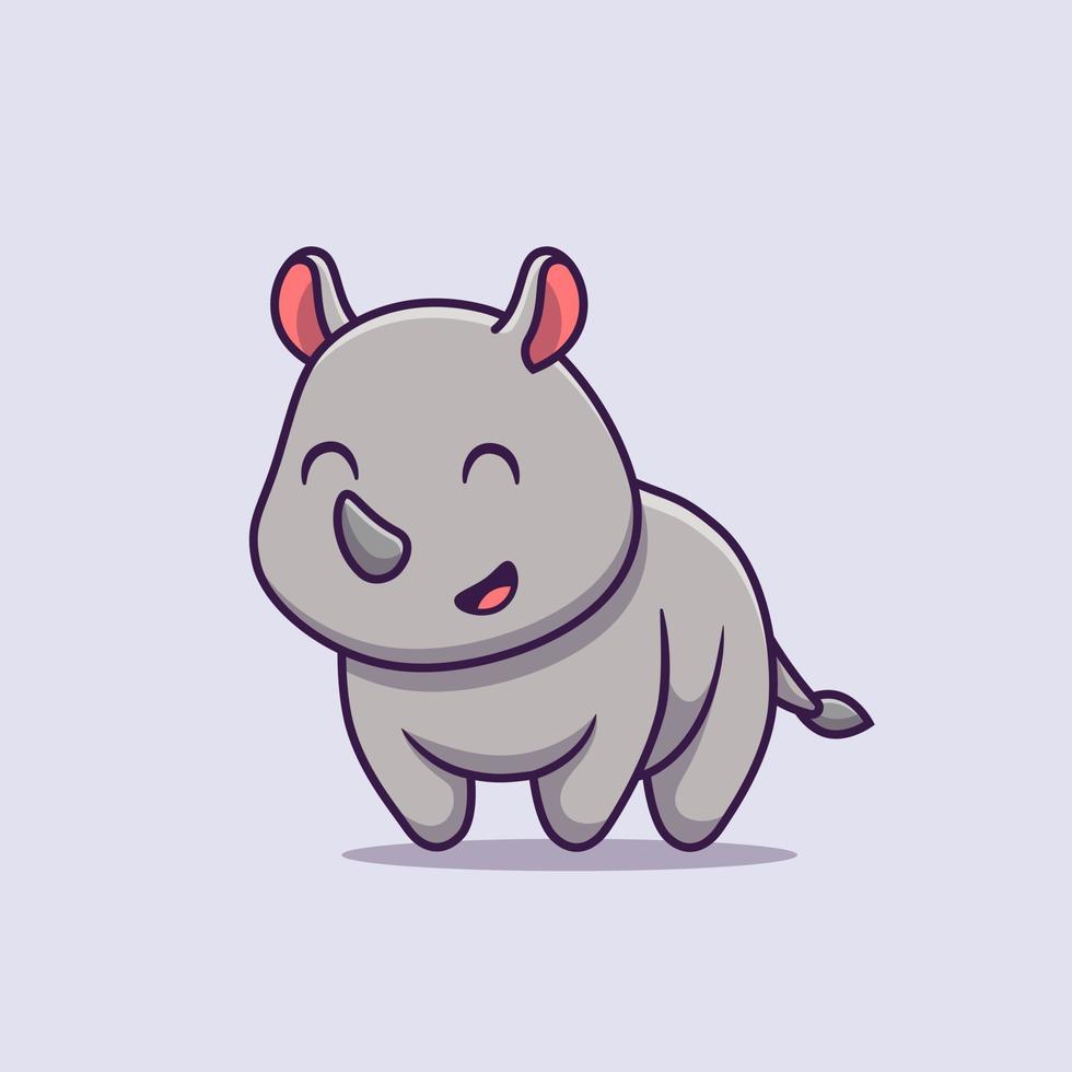 carino rinoceronte sorridente cartone animato vettore icona illustrazione. animale natura icona concetto isolato premio vettore. piatto cartone animato stile