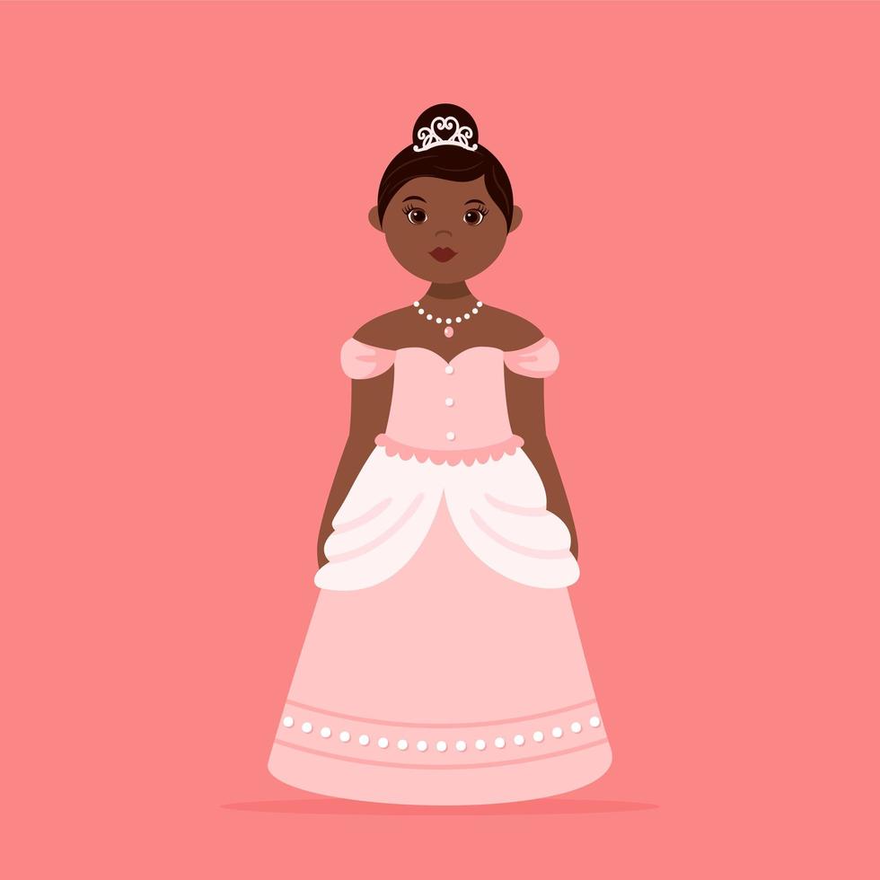 principessa nera che indossa un abito rosa vettore