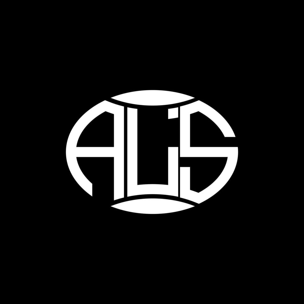 als astratto monogramma cerchio logo design su nero sfondo. als unico creativo iniziali lettera logo. vettore