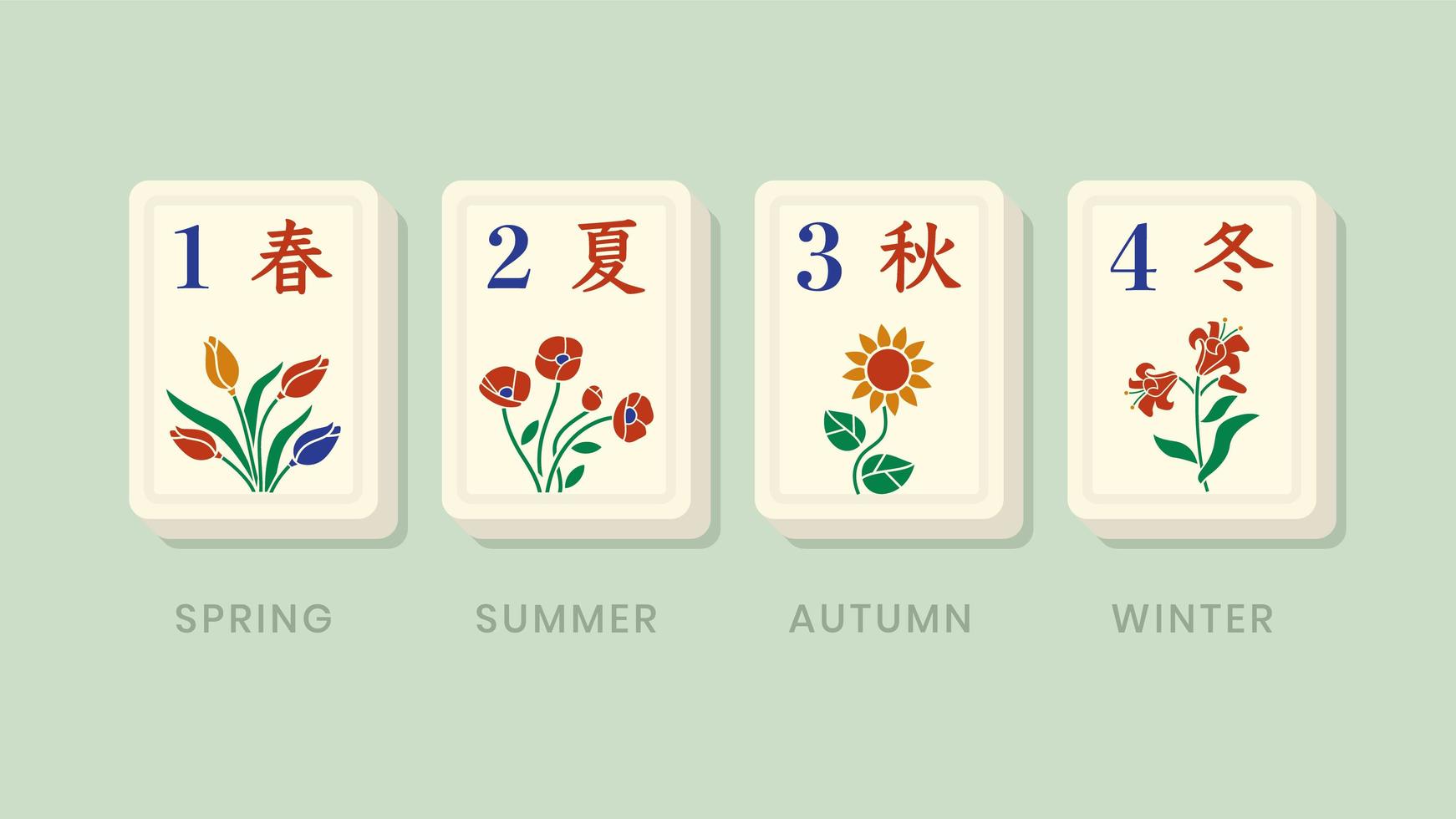 tessere floreali stagioni bonus mahjong vettore