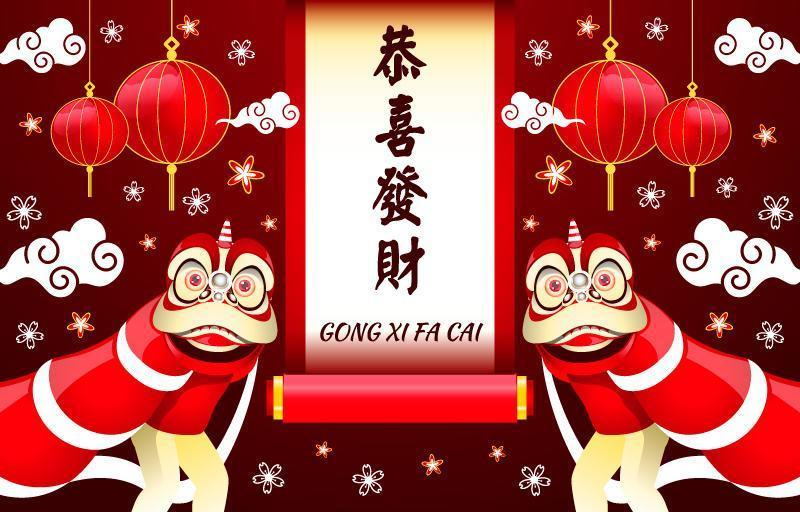 sfondo di capodanno cinese con leone danzante vettore