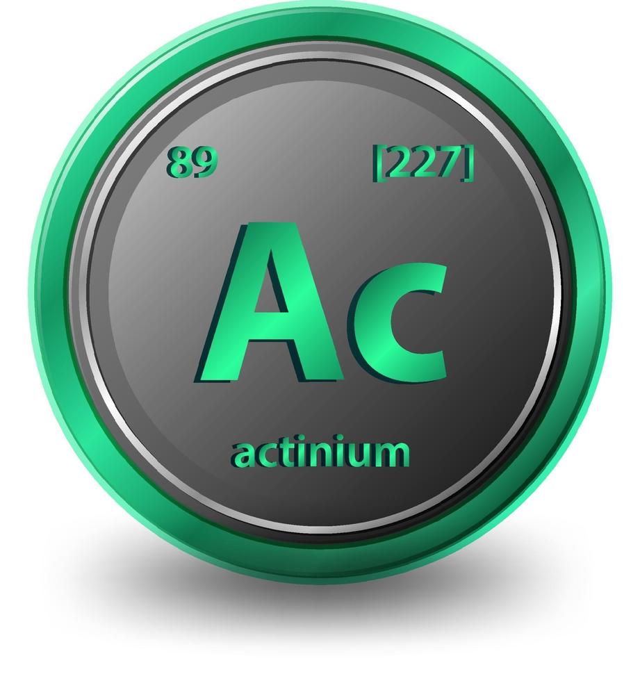 elemento chimico attinio. simbolo chimico con numero atomico e massa atomica. vettore