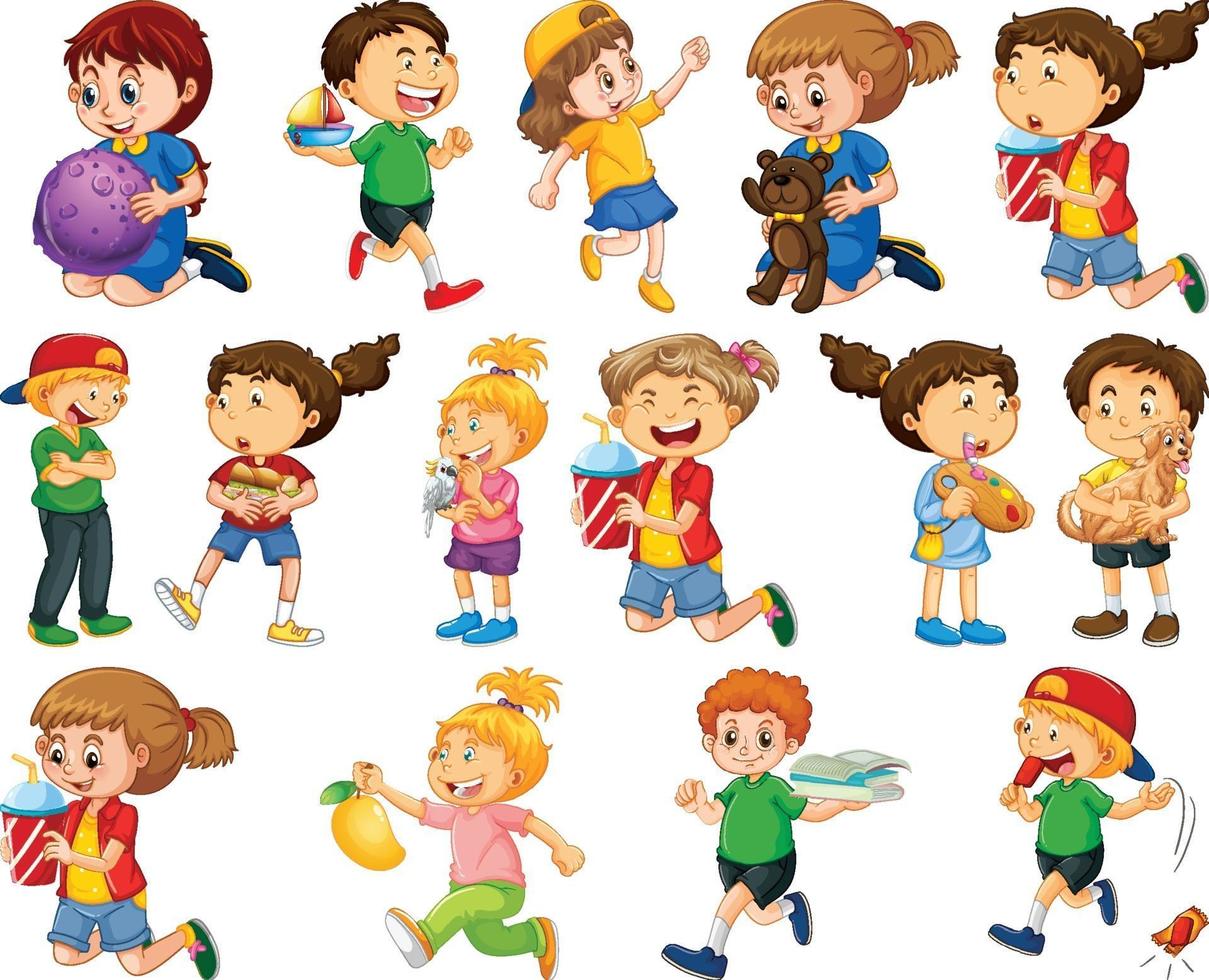bambini che fanno diverse attività set di personaggi dei cartoni animati vettore
