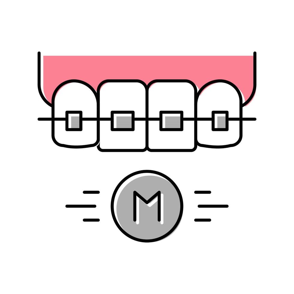 illustrazione vettoriale dell'icona del colore delle parentesi graffe dei denti in materiale metallico