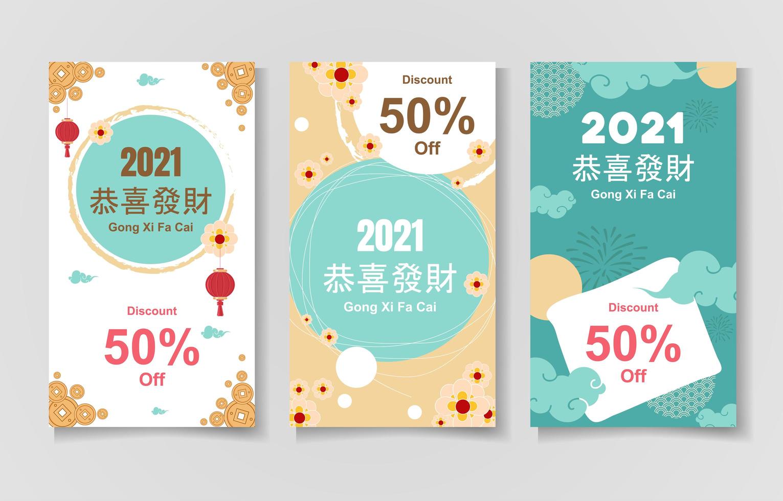 gong xi fa cai 2021 vendita con colori tenui vettore