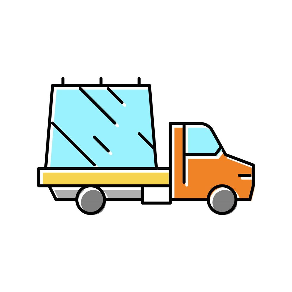 trasporto del vetro sull'illustrazione vettoriale dell'icona del colore del camion