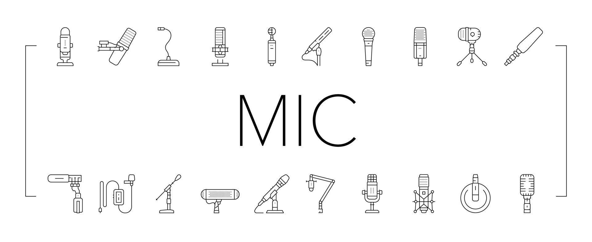 mic microfono voce Podcast icone impostato vettore