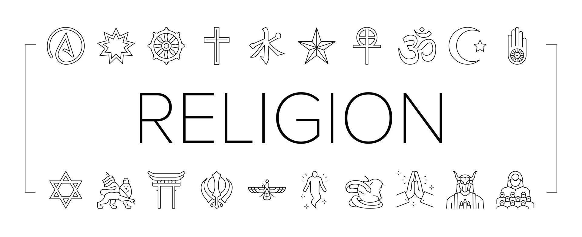 religione, preghiera culto e ateismo icone impostato vettore