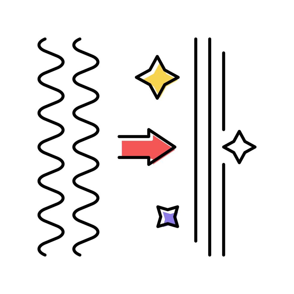 illustrazione vettoriale dell'icona del colore della procedura di stiratura dei capelli