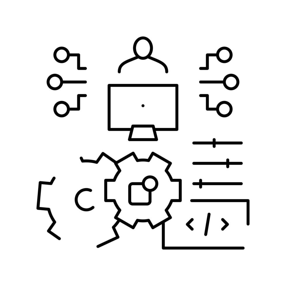 illustrazione vettoriale dell'icona della linea del software erp di sviluppo