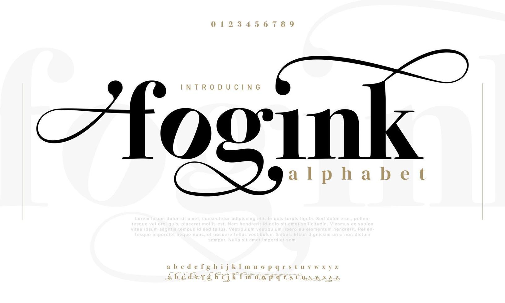 fogink astratto moda font alfabeto. minimo moderno urbano font per logo, marca eccetera. tipografia carattere tipografico maiuscolo minuscolo e numero. vettore illustrazione