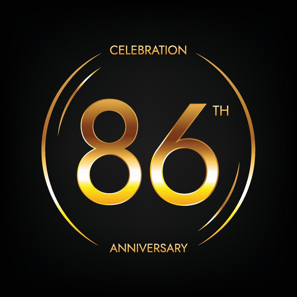 86th anniversario. ottantasei anni compleanno celebrazione bandiera nel luminosa d'oro colore. circolare logo con elegante numero design. vettore
