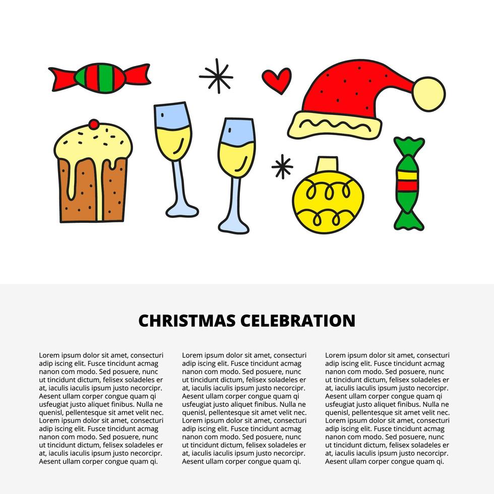 articolo modello con testo e scarabocchio Natale e nuovo anno icone. vettore