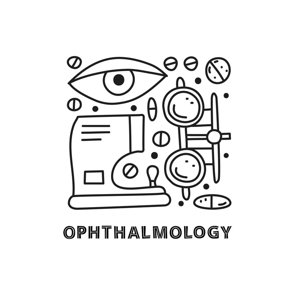 gruppo di scarabocchio schema oftalmologia icone. vettore