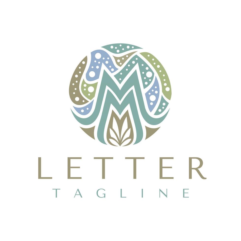 cerchio naturale m lettera logo design modello. fiore lettera m logo grafico. vettore