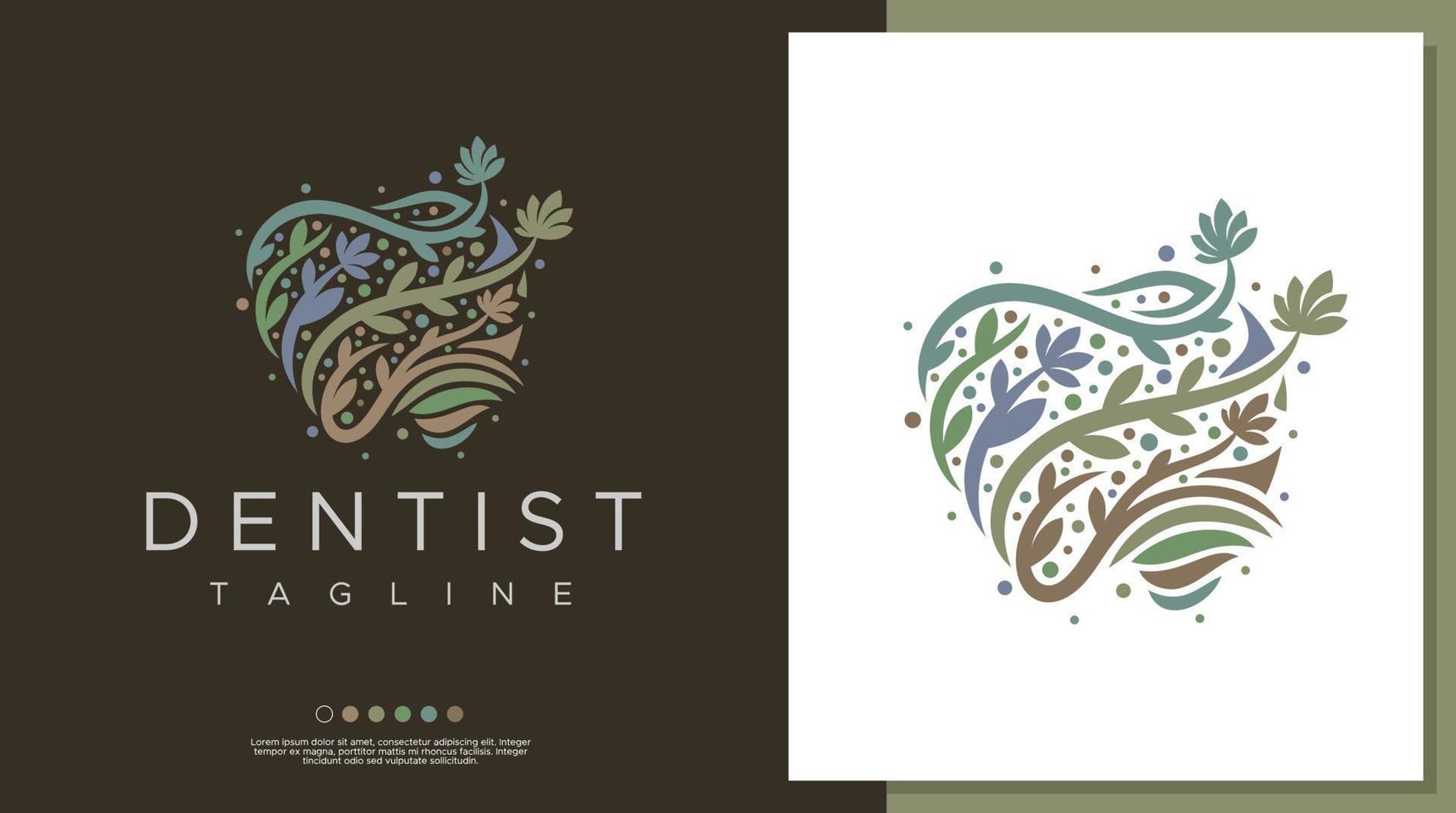 decorativo floreale dentale logo design modello. foglia dente logo vettore grafico.