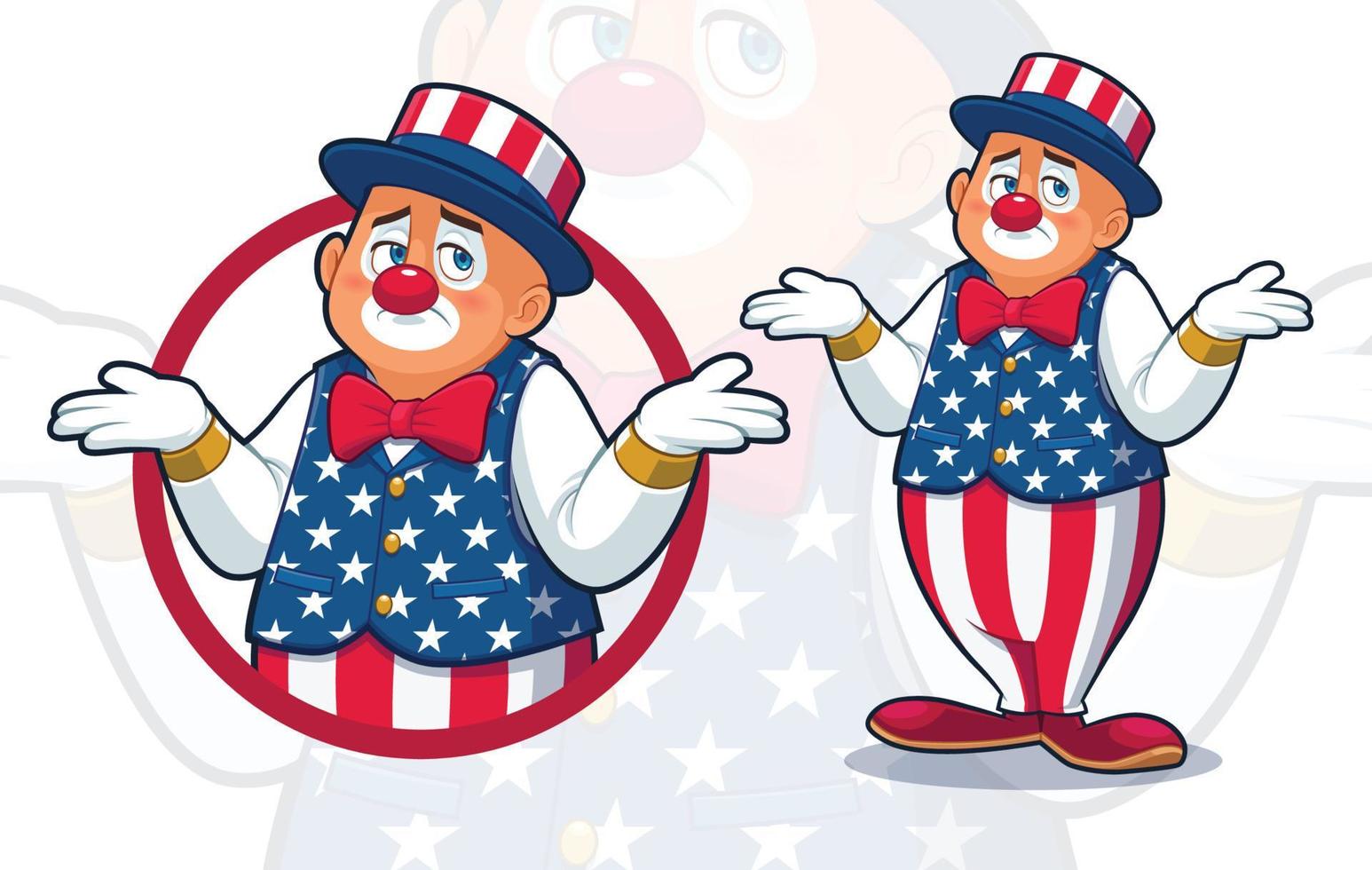 annoiato clown indossare americano bandiera attrezzatura vettore