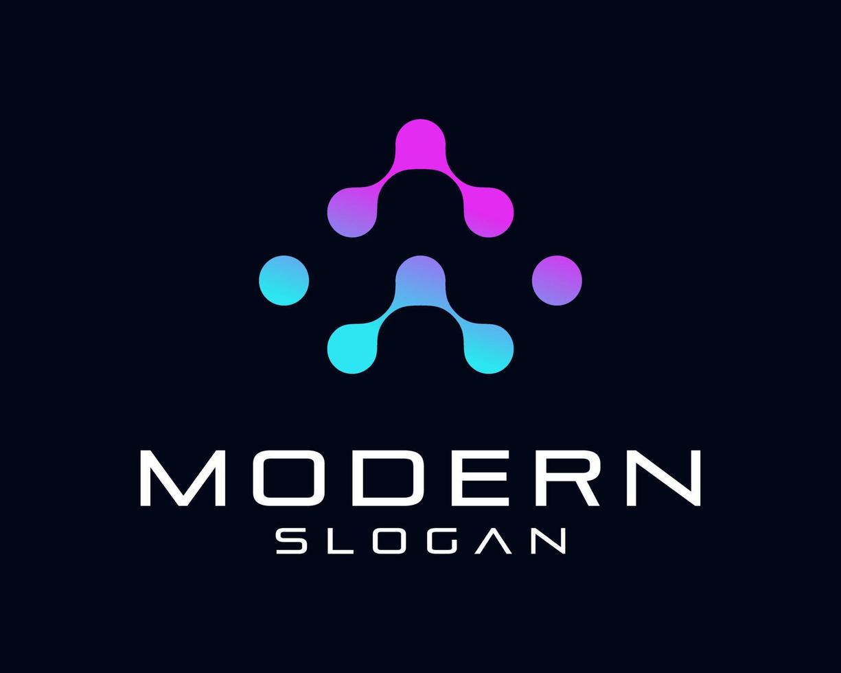 molecola molecolare tratteggiata mezzitoni connessione tecnologia innovazione moderno icona vettore logo design