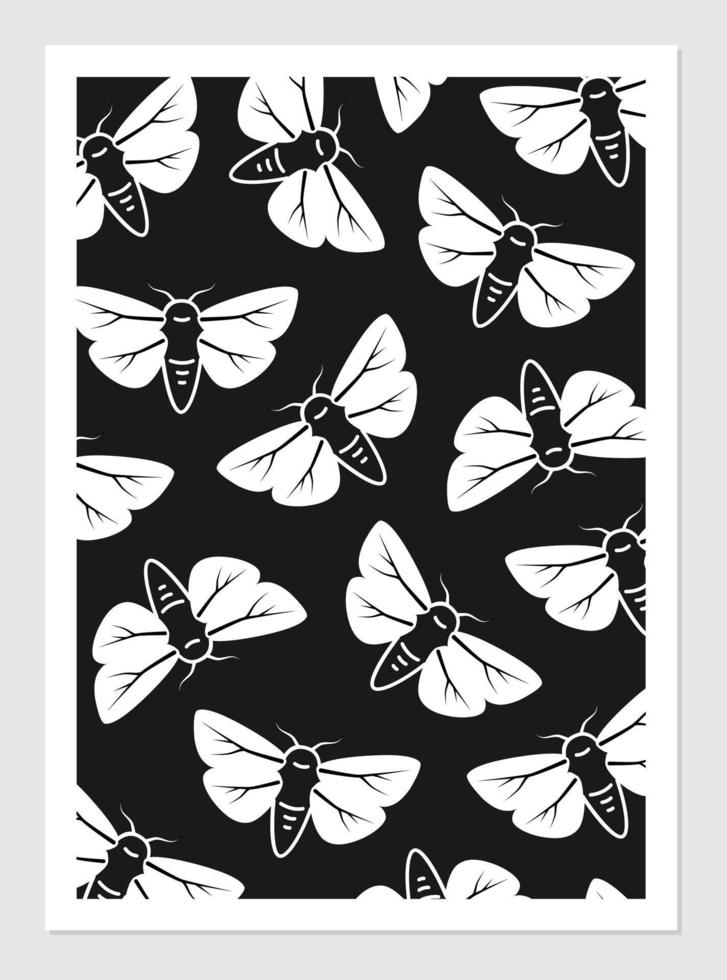 manifesto con nero e bianca falene. vettore illustrazione di insetti. lineare disegno di notte farfalle.