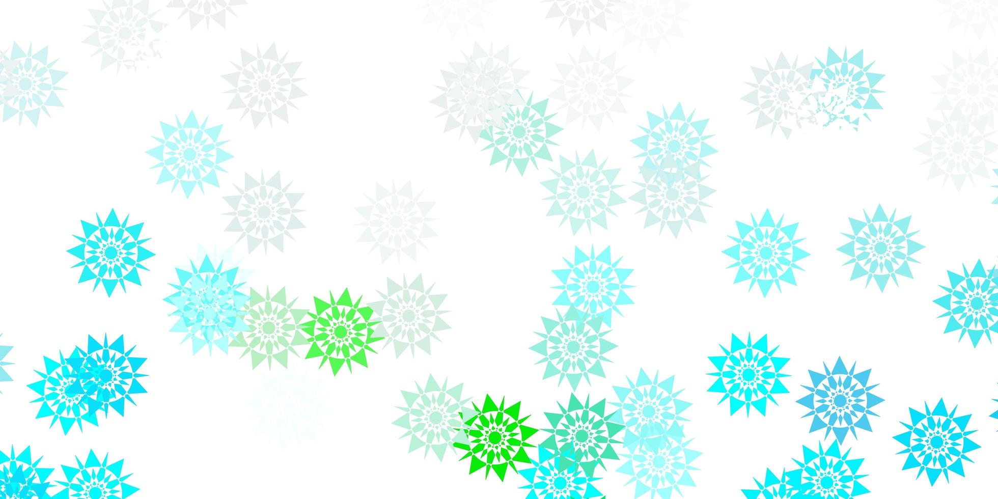 layout vettoriale azzurro, verde con bellissimi fiocchi di neve.