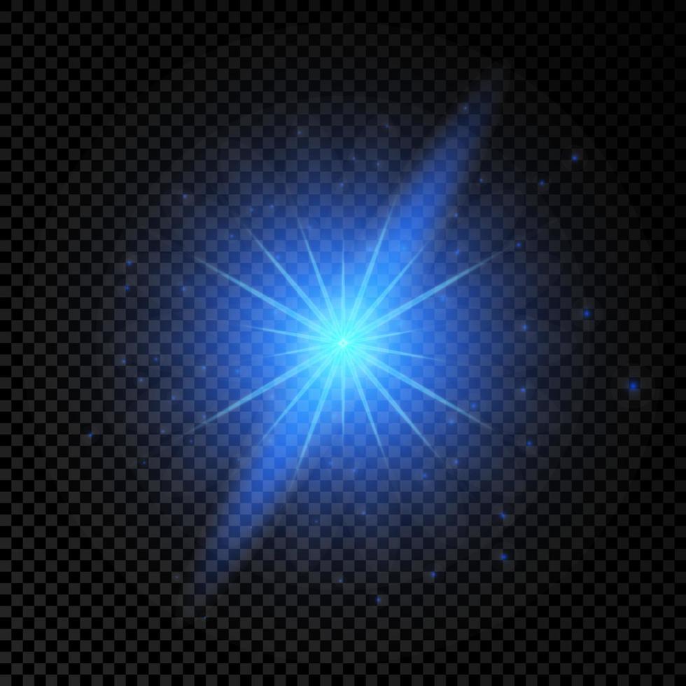 leggero effetto di lente razzi. blu raggiante luci starburst effetti con scintille vettore